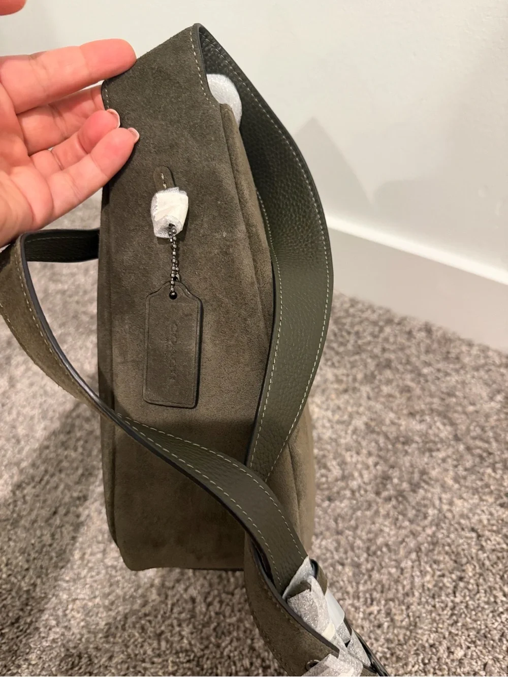 Coach Hadley army green Suede Turn-Lock Shoulder Bag